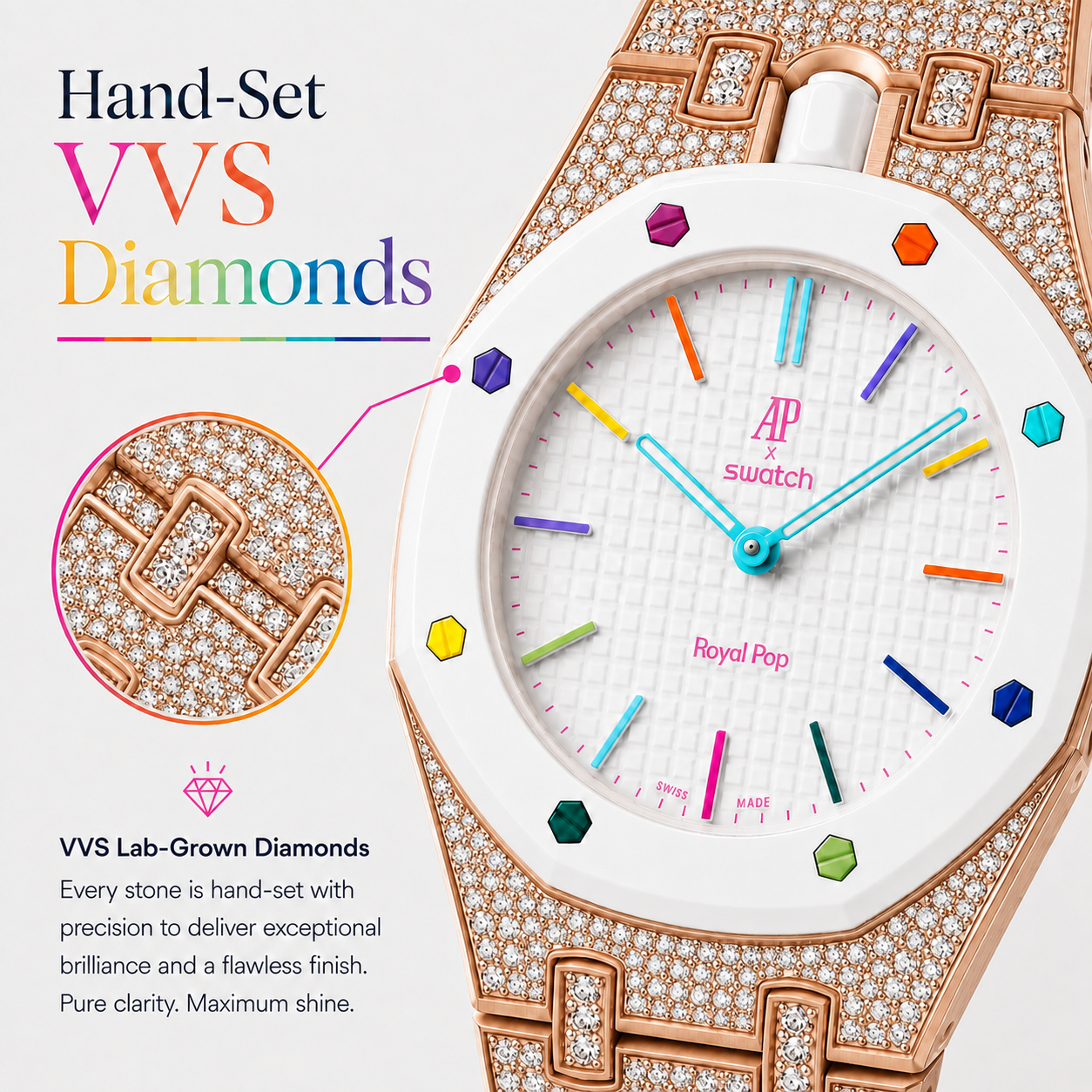 Royal Pop Bracelet en strass or rose | Version droite