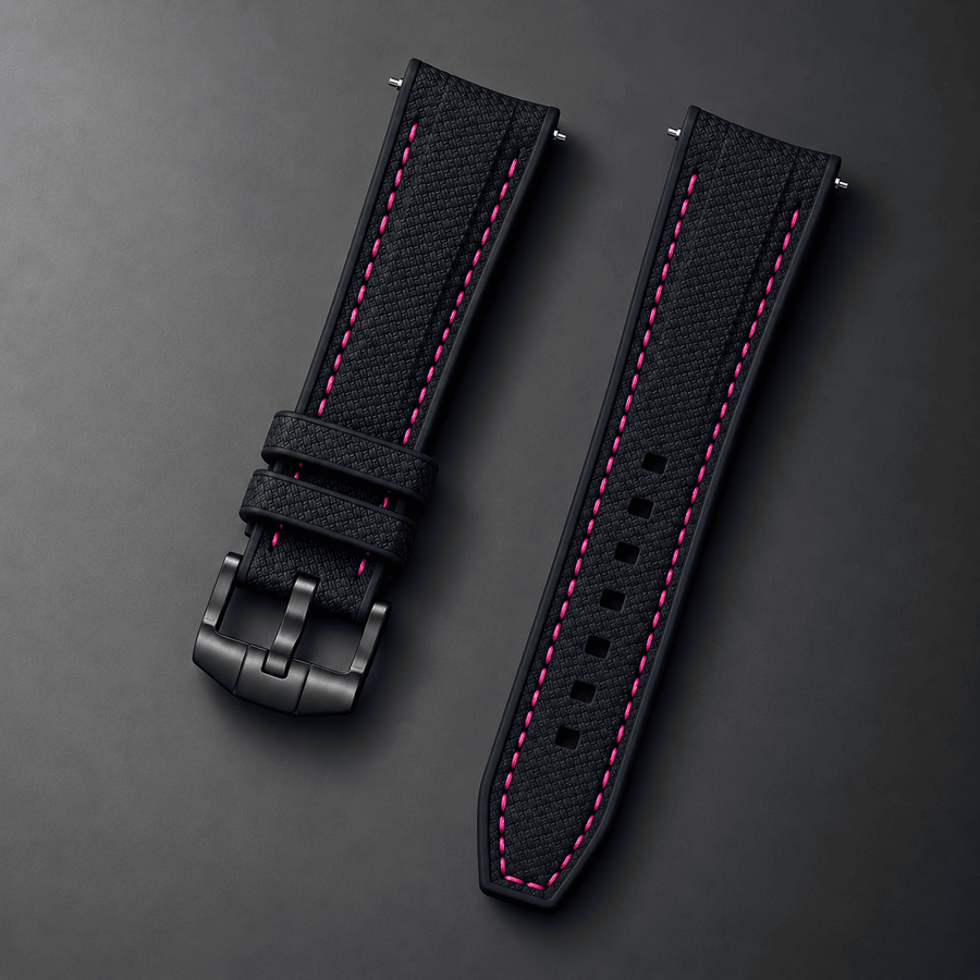 Textured Strap for MoonSwatch — Midnight / Pink Stitching
