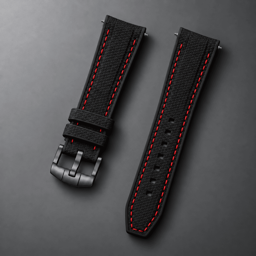 Textured Strap for MoonSwatch — Black / Red Stitching