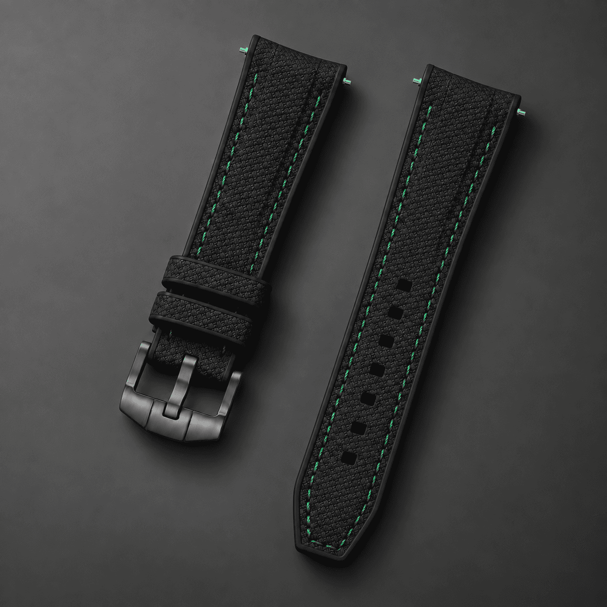 Textured Strap for MoonSwatch — Black / Green Stitching
