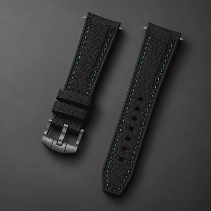 Textured Strap for MoonSwatch — Black / Green Stitching