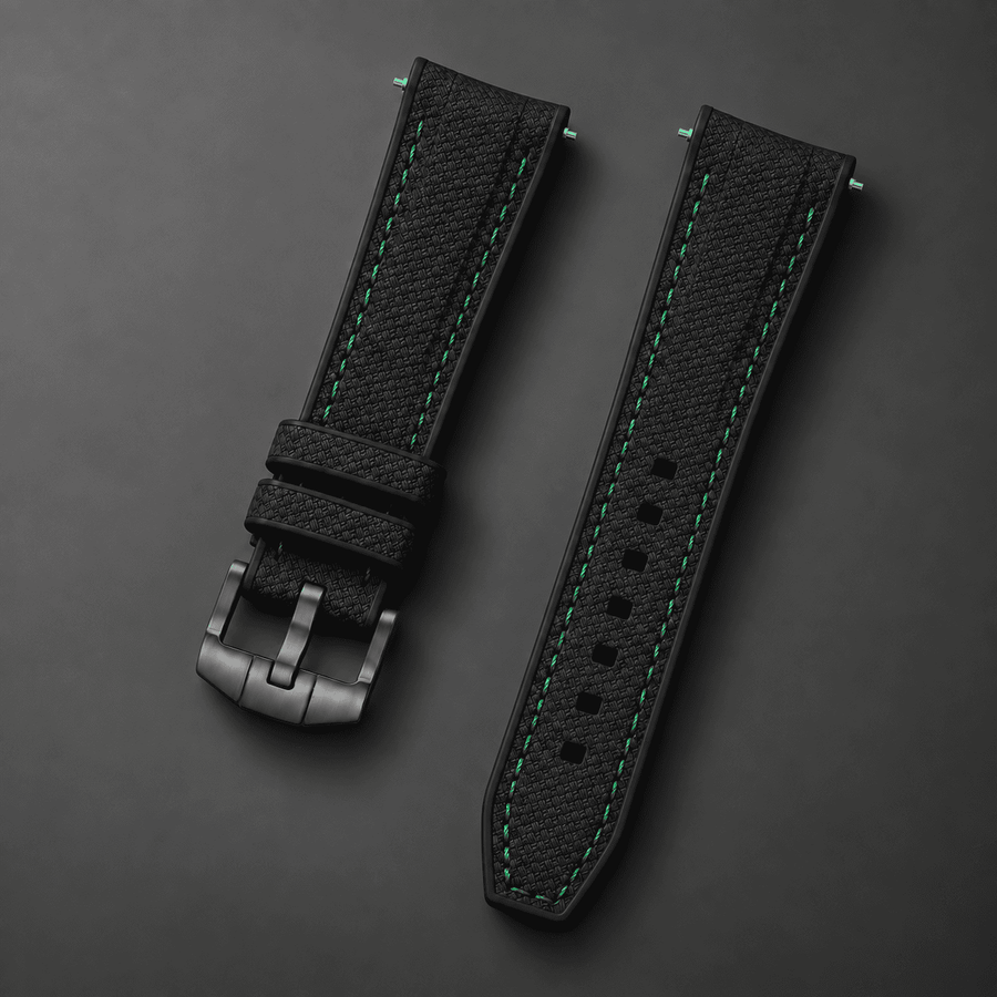Textured Strap for MoonSwatch — Black / Green Stitching