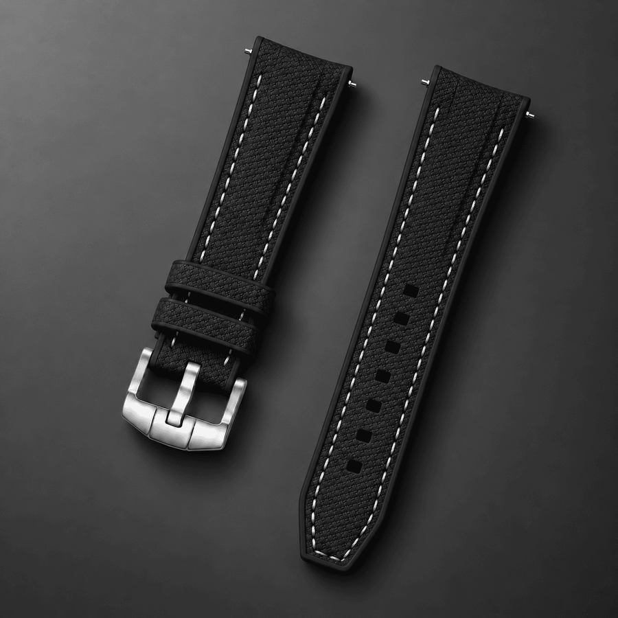 Textured Strap for MoonSwatch — Black / White Stitching
