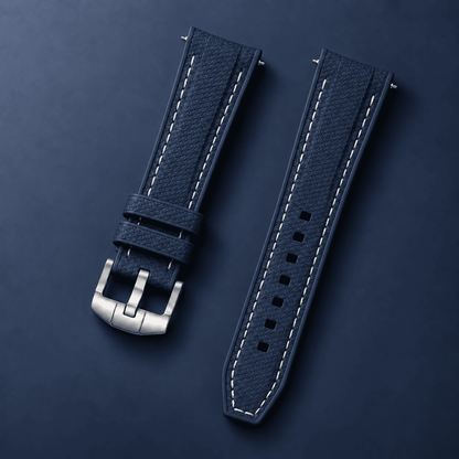 Textured Strap for MoonSwatch — Navy Blue / White Stitching