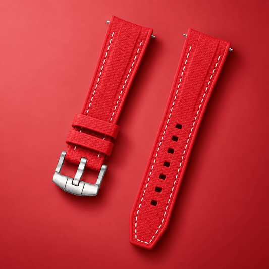 Textured Strap for MoonSwatch — Red / White Stitching