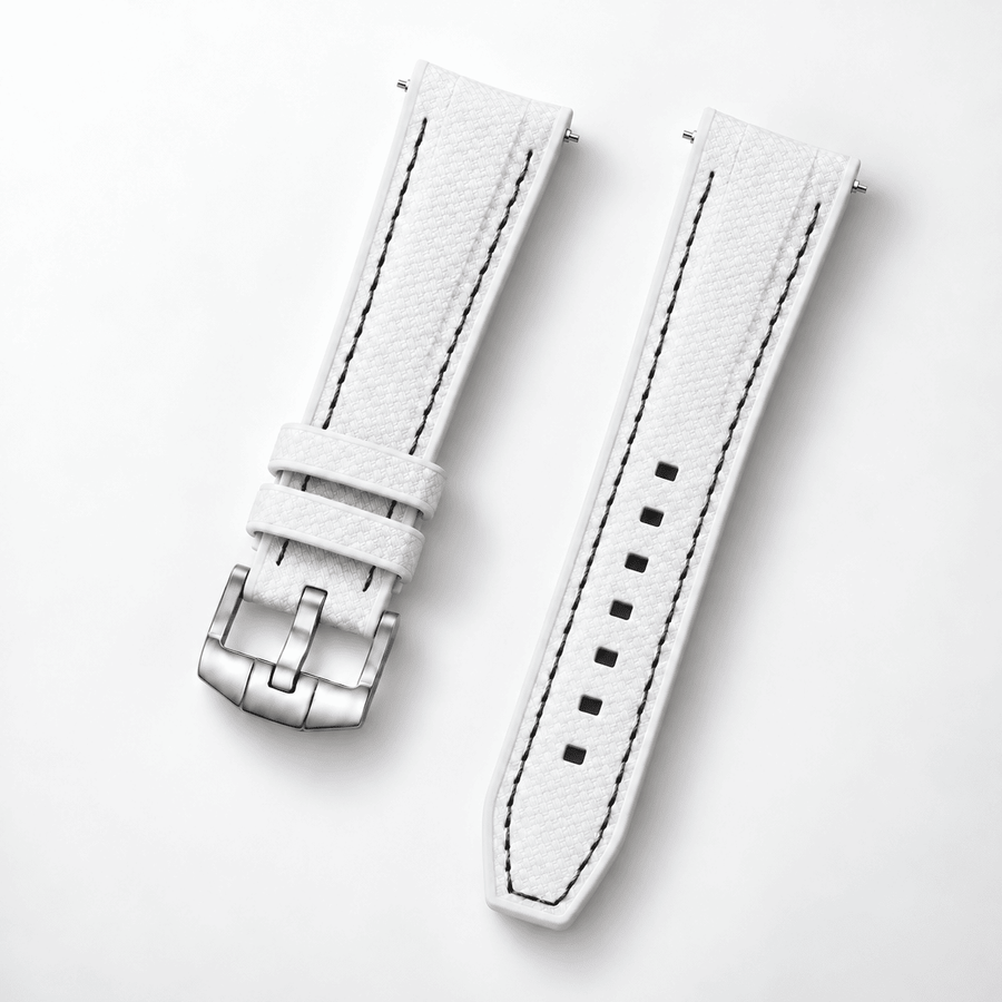 Textured Strap for MoonSwatch — White / Black Stitching