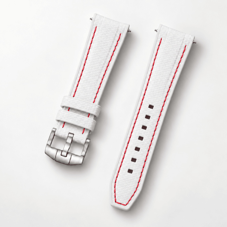 Textured Strap for MoonSwatch — White / Red Stitching